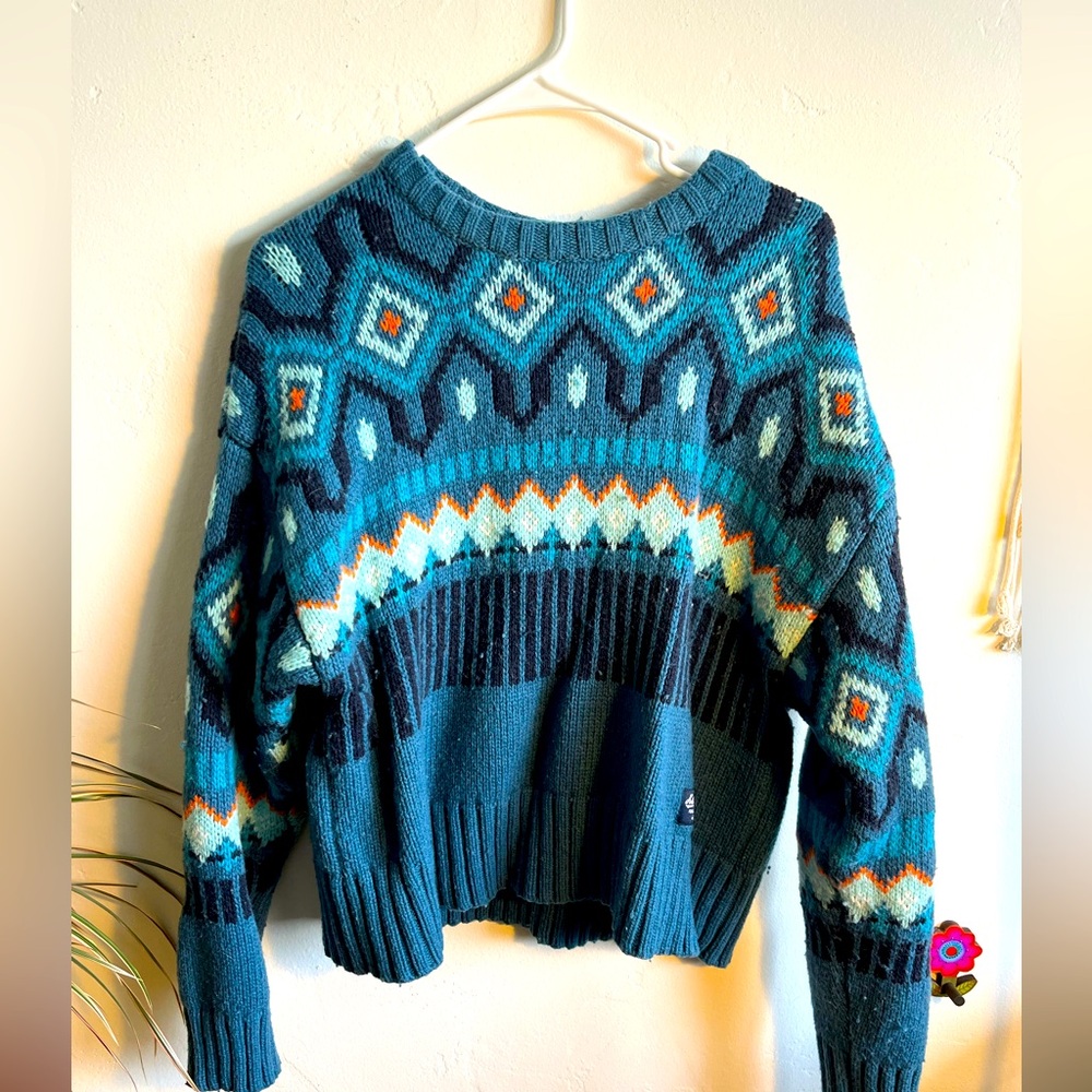 Kari Traa Patterned Teal Wool Sweater